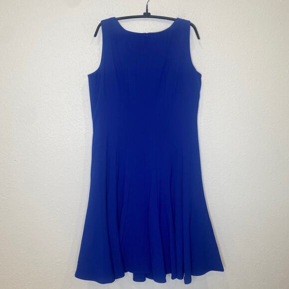 Ellen Tracy Royal Blue Swingy Fit Flare Midi Dress EUC Sz 14 Polyester Stretchy - Picture 5 of 11
